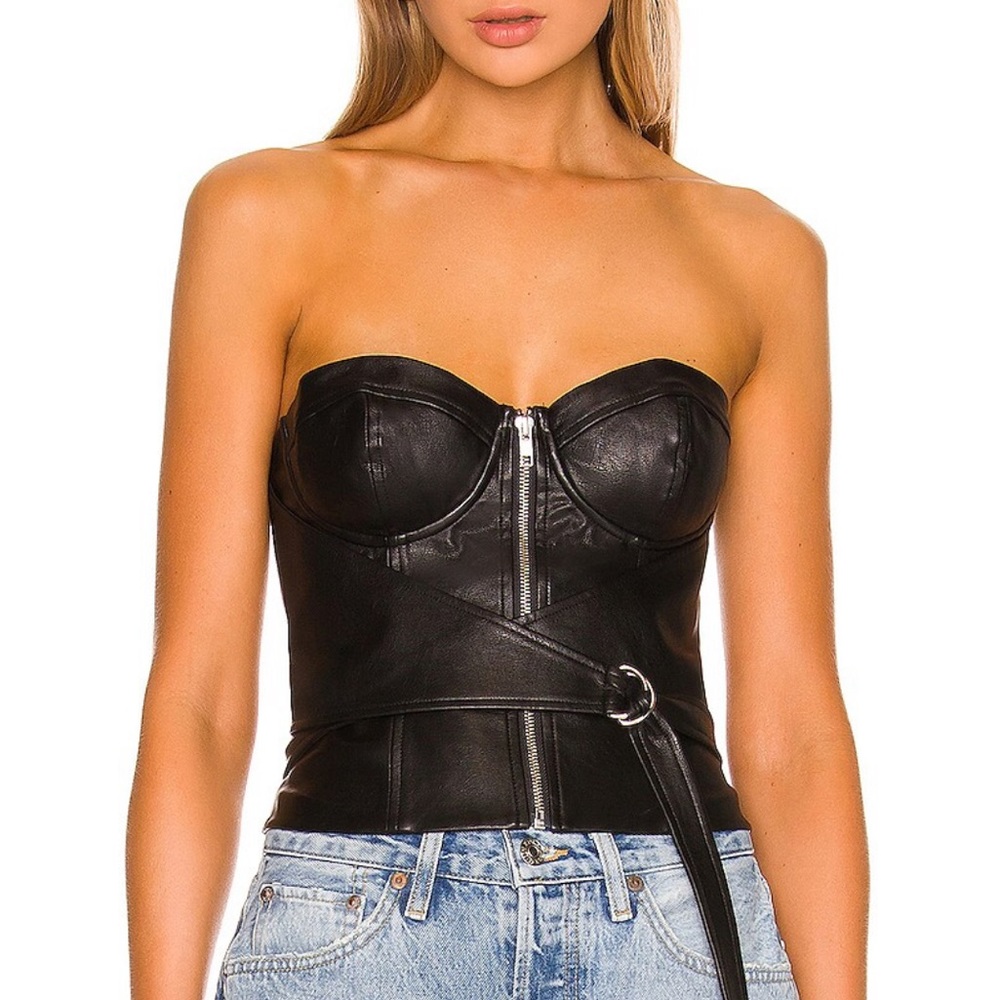 NBD Revolve Aveline Top Black Faux Leather Top Size Small